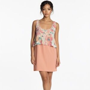 Roxy Pink Floral Tank Dress Layered Ruffle Hem Size L M